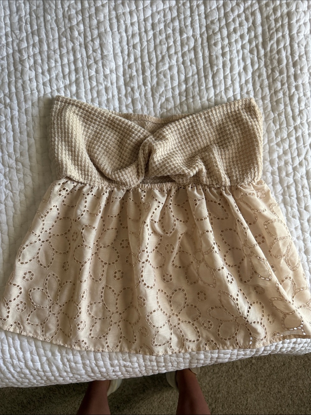 Beige Strapless top with flower design